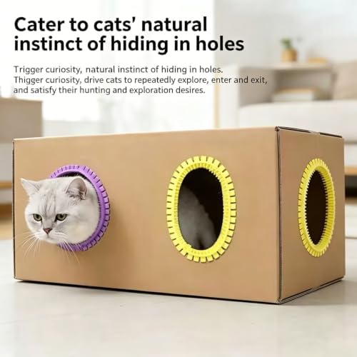 3-Pack Cat Self Groomer for Cardboard Box, Scratch Brushes with Box, Interactive Cat Arch Self Groomer with Scratching Pad, DIY Grooming Brush Ring, Hideouts & Enrichment Play (Purple Pink Yellow)