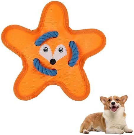 Andiker Squeaky Dog Toys, Cute Star Shape Dog Chew Toys with Squeaker Crinkle Paper Strong Ropes Bright Color Interactive Dog Toys for Puppy Small Medium Dogs Chewing Grinding Teeth (Orange)