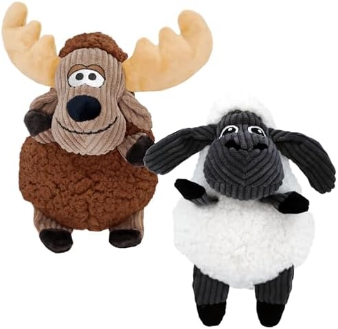 KONG Sherps Floofs – Plush Dog Toy with Flat Squeaker & Crackly Noise – Soft, Snuggly Cuddly Toy for Indoor Fetch & Gentle Play, Durable Lined Design (Moose/Sheep Combo)