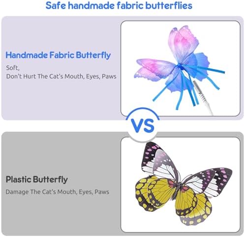 ORSDA3 Pcs Cat Toy Replaceable Butterflies Toy Accessories, Handmade Fabric Butterfly Toys
