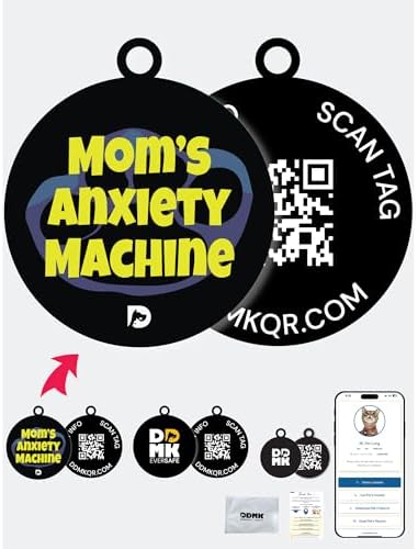 DDMK Smart Pet Tag Set | Includes 3 Tags | QR Code for Instant Alerts | Custom Pet Profiles | Durable & Waterproof | No Subscriptions or Fees |12-MOM'S Anxiety Machine