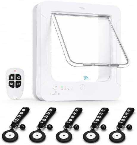 RFID Automatic Cat Door with Remote Control, 4 Modes, 5 RFID Tags