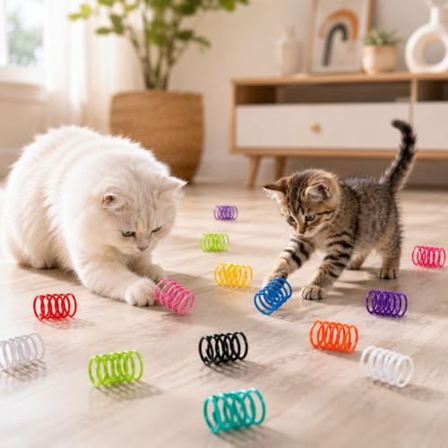 15 Colors Cat Spring Toys (30 Pack), Colorful Interactive Coil Springs for Kittens, Durable Plastic Spiral Springs for Indoor Cats, Ideal for Swatting Biting Hunting & Exercise