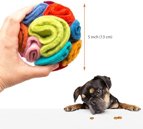 Glaciart One Snuffle Ball for Dogs - 5”x 5” 100% Natural Wool- Treat Dispensing Puzzle Toy for SM & MED Breeds - Mental Stimulation, Slow Feeding, and Interactive Play - Machine Washable