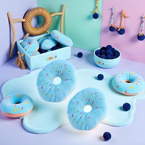 3 PCS Blue Donut Shape Pet Toy,Lovely Donut Shaped Squeaky Squeaking Sound Toy for Pet Chew Toy Squeaky Dog Toy Blueberry Chew Guard Technology Dog Squeak Toys