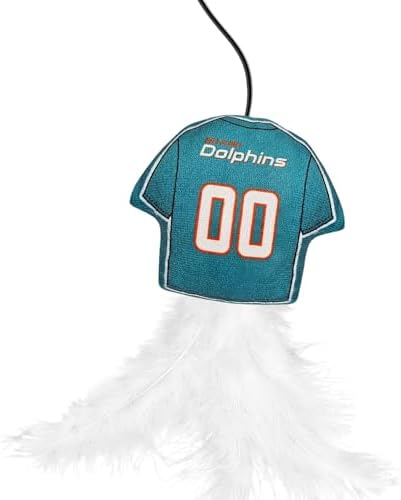 Pets First NFL Miami Dolphins Team Jersey Wand with CAT NIP, Cat Toy Jersey Shaped Plush Teaser Toy for Cats & Kittens - Interactive Pet Toy for Play & Exercise