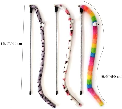 3 PCS Cat Wands, Soft Plush Srtip Kitten Wands Interactive Kitten Toys Cute Teaser Wands for Indoor Cats