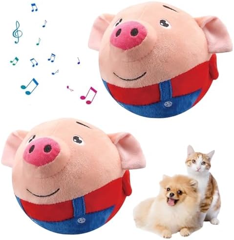Active Moving Pet Plush Toy, 2026 Interactive Dog Toys Talking Moving Dog Ball Toy Washable Cartoon Pig Plush Sound Electronic Herding Ball for Dogs Shake Bounce Boredom Toys (Pink Pig 2pcs)