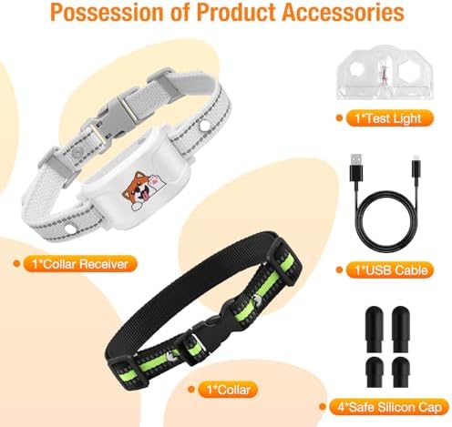 GPS Wireless Dog Fence System Outdoor, No Subscription App Geo-Fence 3280ft, 60-164ft Bluetooth Training Collar, IP67 Waterproof Rechargeable, 7-Day Battery, Auto Sleep/Wake (White-1)