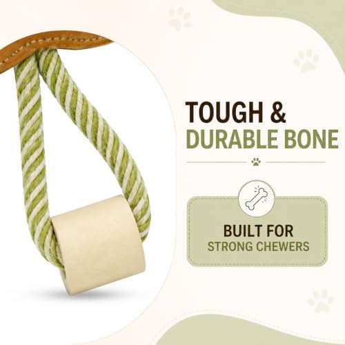Natural Suede Leather and Rope Chew Toy with Bone Design for Medium and Large Dogs | Durable Interactive Play Toy | Great for Fetch, Tug and Daily Chewing Fun