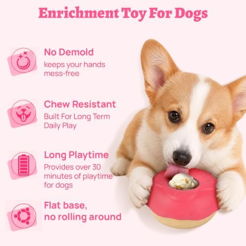 Dog Toy for Aggressive Chewers, Lick Bowl Freezable Treat Toy, Interactive Enrichment Toy, Mental Stimulation for Dogs, Keep Them Busy (Pink)