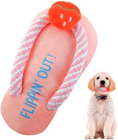Andiker Dog Squeaky Toy, Plush Dog Chew Toys with a Squeaker, Slipper Shaped Interactive Dogs Toys for Small Medium Dogs Playing Chewing Teething Training (Pink)