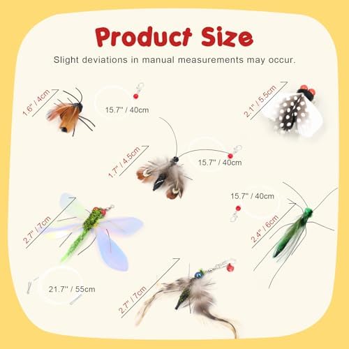 SONGWAY Cat Toy Wand Attachments - 6 Pieces Realistic Cat Bug Toy, Cat Feather Toy Refills, Interactive Flying Bug Dragonfly Cat Toys for Indoor Cats Kittens