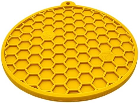SodaPup Honeycomb Round eMat – Durable Enrichment Feeder for Dogs & Cats Made in USA from Non Toxic Pet Safe Food Safe TPE for Slow Feeding, Calming, Digestive Support, & Licking Fun