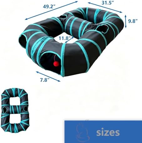 8-Shaped Cat Tunnel Toy Interactive Foldable Playhouse Maze Toys for Cats, Kittens, Rabbits & Small Pets with Playing Balls Collapsible Play Tube for Indoor Fun & Exercise (Blue)
