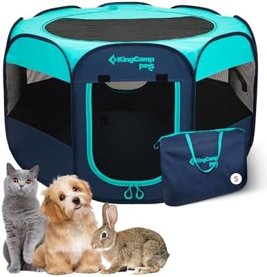 KingCamp Dog Playpen, Portable Foldable Cat Kitten Puppy Tent Crates 29"/36"/50" Pop Up Pet Playpen with Zippered Bottom & Cover for Indoor Outdoor Use (Small, Green)