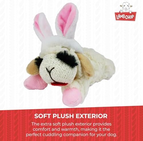 Multipet Lamb Chop Dog Plush Toy w/Easter Bunny Ears - Squeaky Toy for All Dogs - Extra Soft Plush - Stuffed Animal for Cuddling & Playing (6”, Cream/Pink)