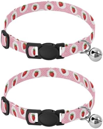 Strawberries Polka Dots Adjustable Buckle Cat Collars 2 Pack Pet Collars for Cats