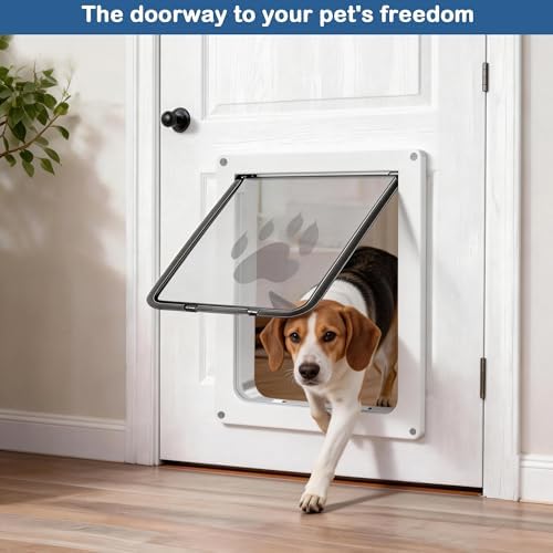 CEESC Medium Dog Door, Snap-in Closing Panel, Up to 35 lbs, Durable, White | Flap 9.06"x11.38", cut-out 9.56"x12.19". Fits doors 1.25-2.06in. Weatherproof ABS, magnetic seal