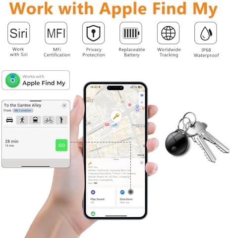 Air Tracker Tags-4 Pack: Smart Bluetooth Tracker, Compatible with Apple Find My APP (iOS Only) Replaceable Battery, IP67 Waterproof, Suitable for Luggage, Wallets, Backpacks, Keys Tracking Tag, Black