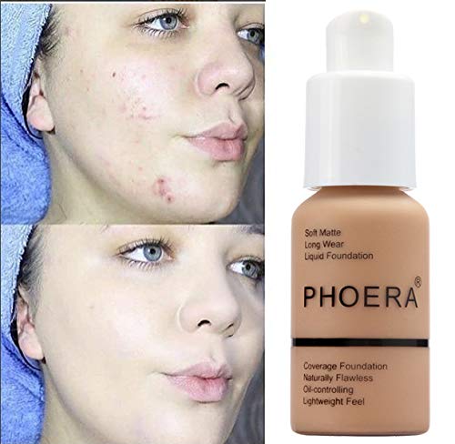 2 Pack PHOERA Foundation 102# Nude and 103# Warm Peach,Soft Matte Oil Control Liquid Foundation.