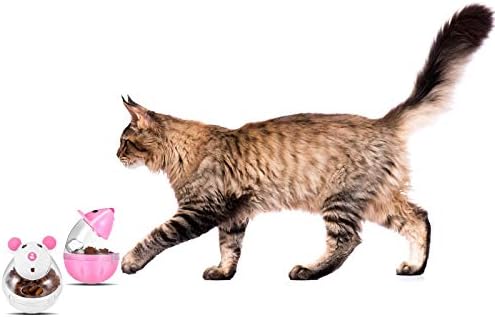 4 Pcs Cat Food Ball Dispenser - Slow Feeder Mice Shaped | Tumbler Toy for Interactive Training (Pink, White)