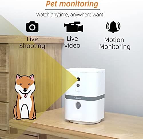 Petalk AI II Dog Camera Automatic Treat Dispenser, 5G WiFi Pet Camera with 180° Pan Full-Room View,Night Vision,Two Way Audio for Dogs and Cats,Compatible with Alexa