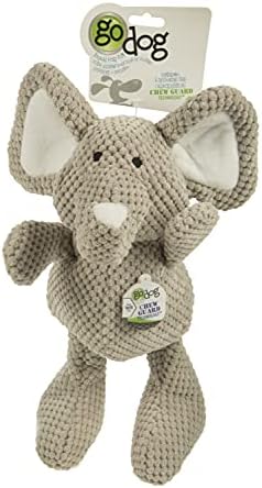 goDog Checkers Elephant Tough Plush Toy with Chew Guard Technology, Durable Checkered Fabric & Squeaker for Active Play, Gray, Large (Pack of 6)