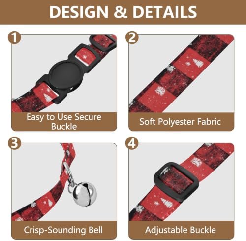 Red Black Plaid Bear Kitten Collar with Bell 2 Pack Kitten Collars Adjustable Length 10.6" to 17.1"
