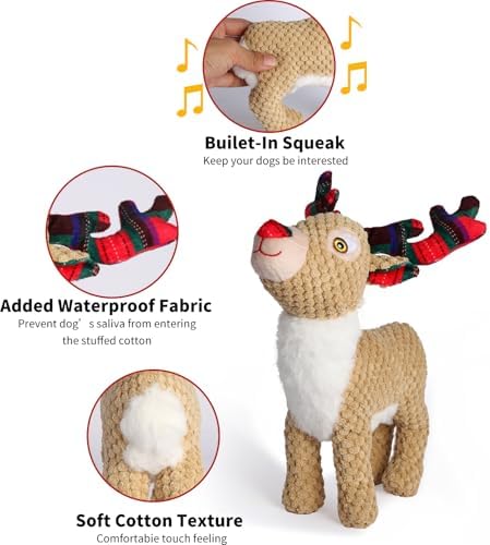 Christmas Dog Toy for Large Dogs（Standing Reindeer）, Durable and Stuffed Christmas Squeaky Dog Toys, Dog for Interaction and Teeth Cleaning