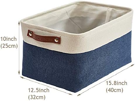 DECOMOMO Storage Bins, Extra Large Fabric Storage Baskets for Shelves 3Pack | 15.8 x 12.5 x 10 inches Decorative Linen Closet Organizers (Navy Blue & White)