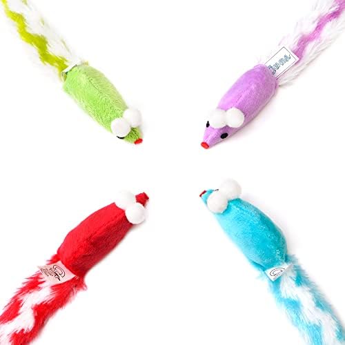 CHIWAVA 4PCS 15" Long Soft Plush Cat Toys Mice with Rattle Rustle Sound