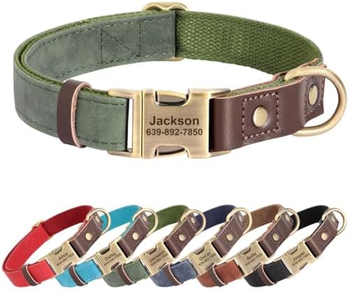 Personalized PU Leather Dog Collars,Quick Release Buckle,Green,L