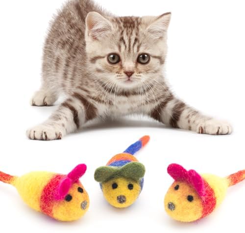Glaciart One Wool Felt Mouse Cat Toys with Catnip – 3 Pack | 100% Handmade, Eco-Friendly, Durable | Natural, Safe for Indoor Cats | Minimalist Design