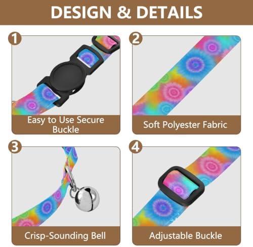 Rainbow Tie Dye Spiral Adjustable Buckle Cats Collar 2 Pack Comfortable Cat Collar