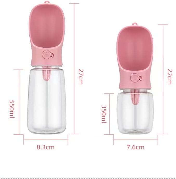 Dog Water Bottle with Food Treat Container 2 in 1, Travel Puppy Water Bowl, Portable Pet Dispenser, Dog Stuff Accessories Items, Puppy Essentials Necessities for Walking On The Go (Pink, 600ML)
