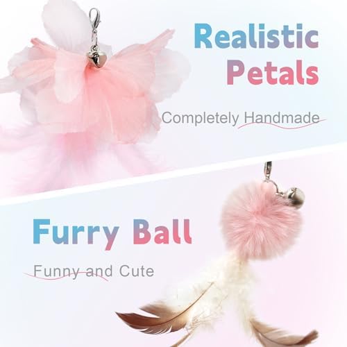 SONGWAY Cat Wand Toys for Indoor Cats - Cat Toy Set with Retractable Teaser Wand and 6 PCS Fairy Feather Toy Refills, Butterfly Tassel Plush Cat Toys Interactive, Pink