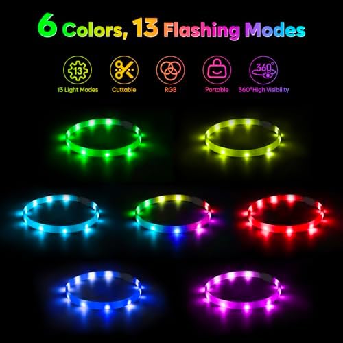 BSEEN Light Up Dog Collar - Silicone LED Dog Collar, Cuttable Lighted Puppy Collar, Glowing Dog Walking Lights for Small Medium Large Collars (Mix Color)