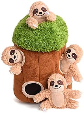 Interactive Squeaky Dog Toys Plush Sloth Dog Toy, Stuffing Woodland Friends Burrow, Dog Toys for Small Medium Large Dogs, Squeaky Plush Dog Toy (Medium)