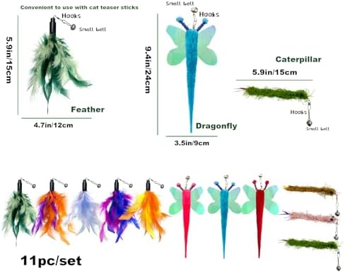 AcceLeah Cat Worm Toy Refills - Assorted Teaser Wand Toys with Bell (11 Pcs)