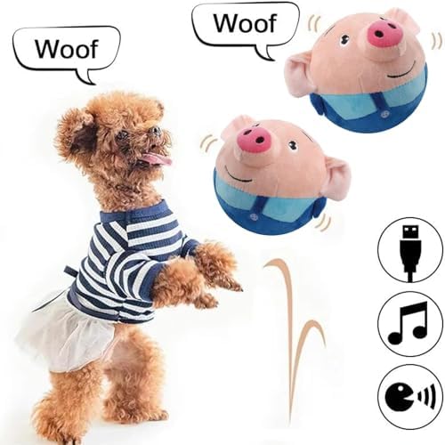 Active Moving Pet Plush Toy Interactive Dog Toys, Squeaky Moving Dog Ball Toy, Washable Cartoon Pig Plush Sound Electronic Dog Toy, Shake Bounce Boredom Talking Toys for Dog Pets Cats1, pink