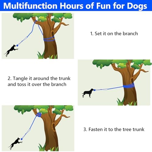 XiaZ Tug of War Dog Toy, Interactive Dogs Toy Bungee Hanging Tether with 2 Chew Rope Toys, Heavy Duty Puppy Outdoor Activity Aggressive Chewers Best Small to Large Boredom Exercise and Play (Blue)