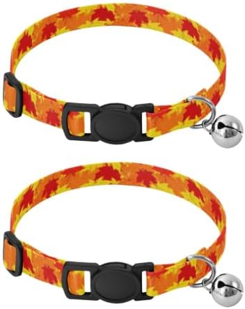 Autumn Maple Leaf Yellow Collar with Bell for Dog Puppy 2 Pack Small Dog Collar Adjustable Length 10.6" to 17.1"
