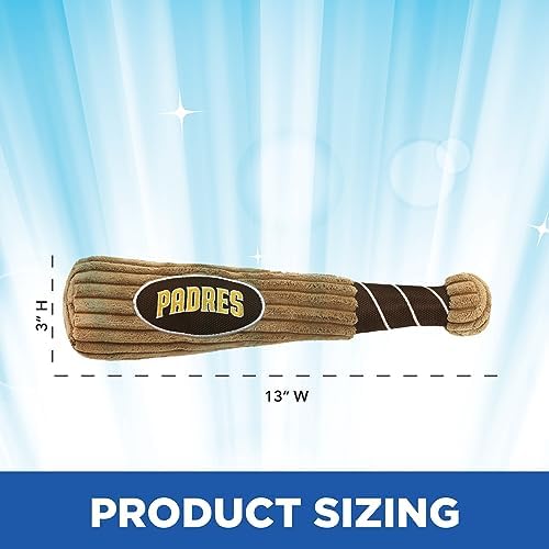 MLB San Diego Padres Baseball Bat Toy for DOGS & CATS. Soft Corduroy Plush Dog Toy with Inner SQUEAKER, MLB Chew Toys for Dogs or Cats. Durable Fun Interactive Dog Toy with Team Names and Logo