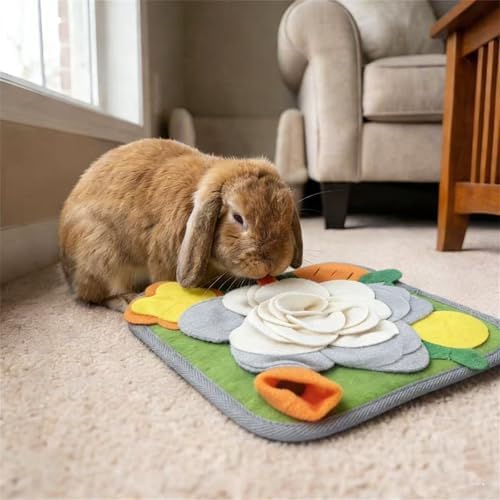 Rabbit Foraging Mat Snuffle Mat for Small Animals Rabbit Toy 11.81"x11.81" Rabbits Snuffle Mat Pets Interactive Feeding Matt Treat Dispenser for Bunny Guinea Pigs Ferrets Chinchillas (#B)