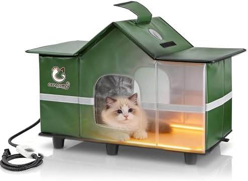 Large Outdoor Cat House with Heating Pad 28" x 16" x 17" Green
