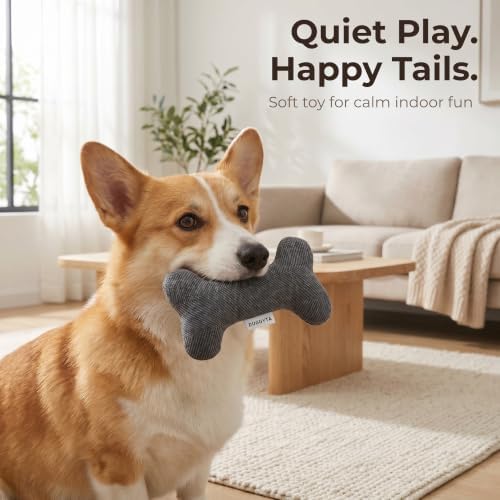 Blue Plush Dog Bone Toy – No Squeaker, Lightweight, Durable & Soft Chew Toy Made from Cotton Fabric – Gentle on Puppy Teeth & Gums – Ideal for Small to Medium Dogs Indoor or Outdoor