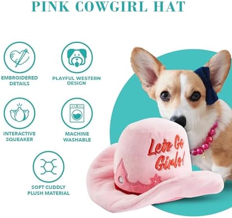 Haute Diggity Dog Cowgirl Hat Plush Dog Toy, Western Stuffed Chew Toy