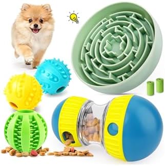 KIPRITII Dog Puzzle Feeder Set with Slow Feeder Bowl & Treat Ball