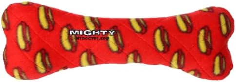 MIGHTY- No Stuff Bone-Red– Squeaky Plastic Core. 2-in-1 Toy. Made Durable & Floats, Strong & Tough. Interactive Play Dog Toy (Tug, Toss & Fetch)